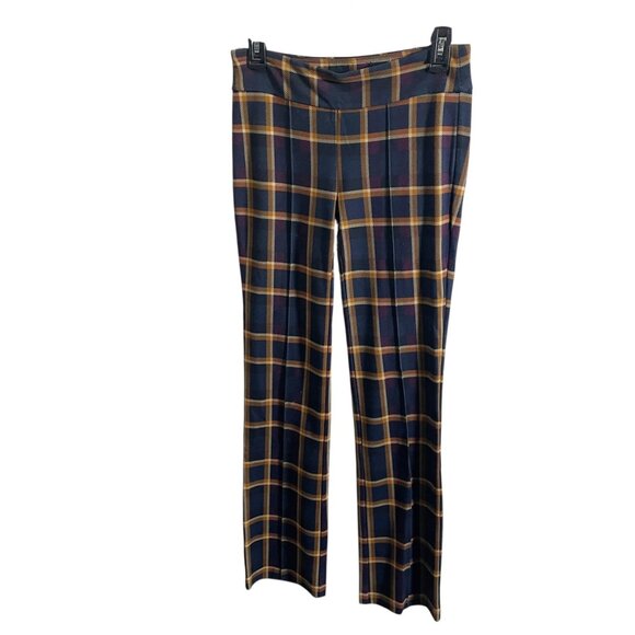 J McLaughlin Rylie Navy & Orange Plaid Pants Size XS Stretchy Slim Fit - Picture 2 of 6
